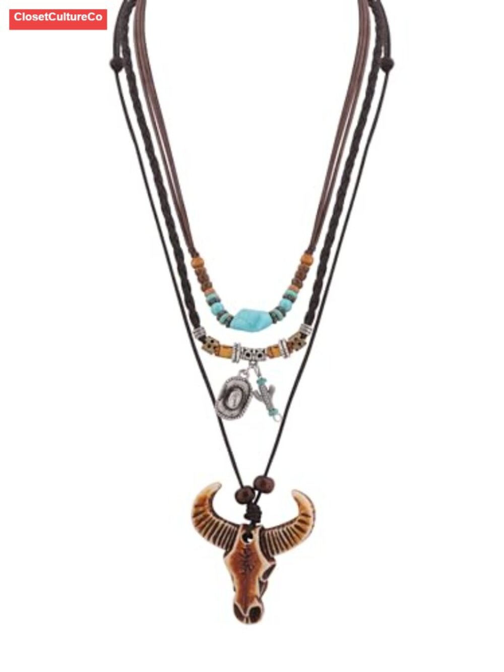 MINACHI Bohemian Multi Layer Necklace Set Womens Cord 3 Pc